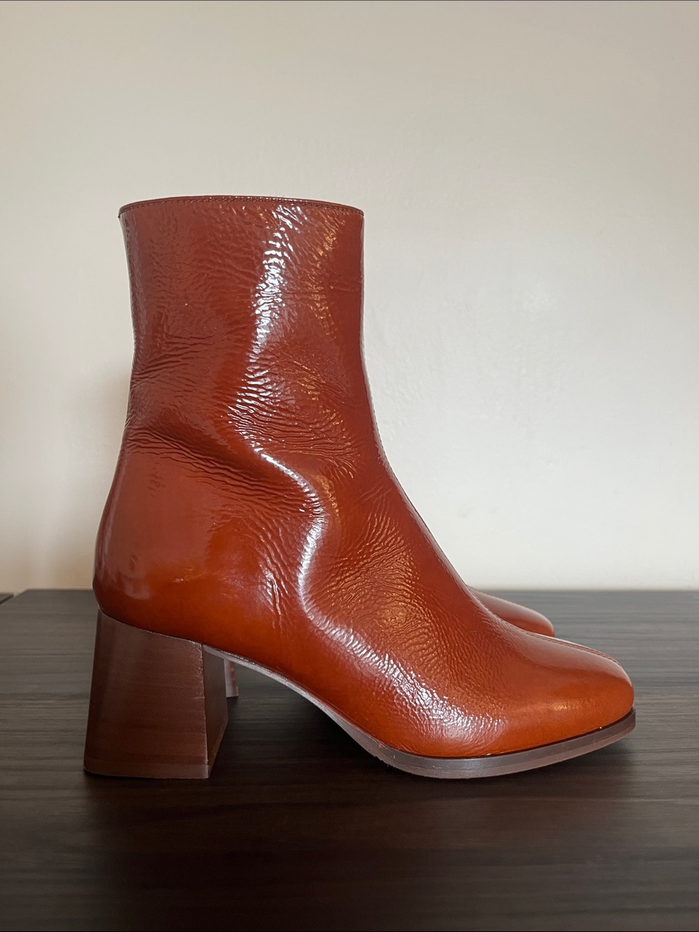 Sézane Axelle Patent Camel Ankle Boots Sz 6 - Picture 5 of 15